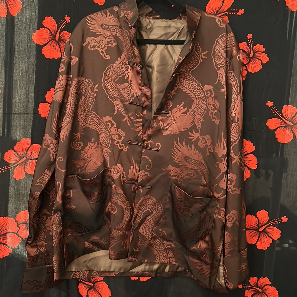Brown Sienna Metallic Dragon Button Dowm